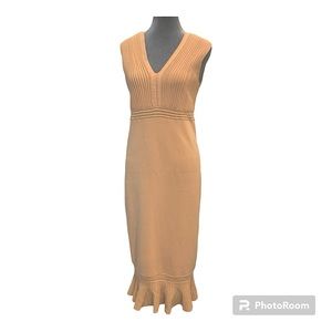 Eva Mendes Tan Bodycon Mermaid Knit Dress. SZ/L